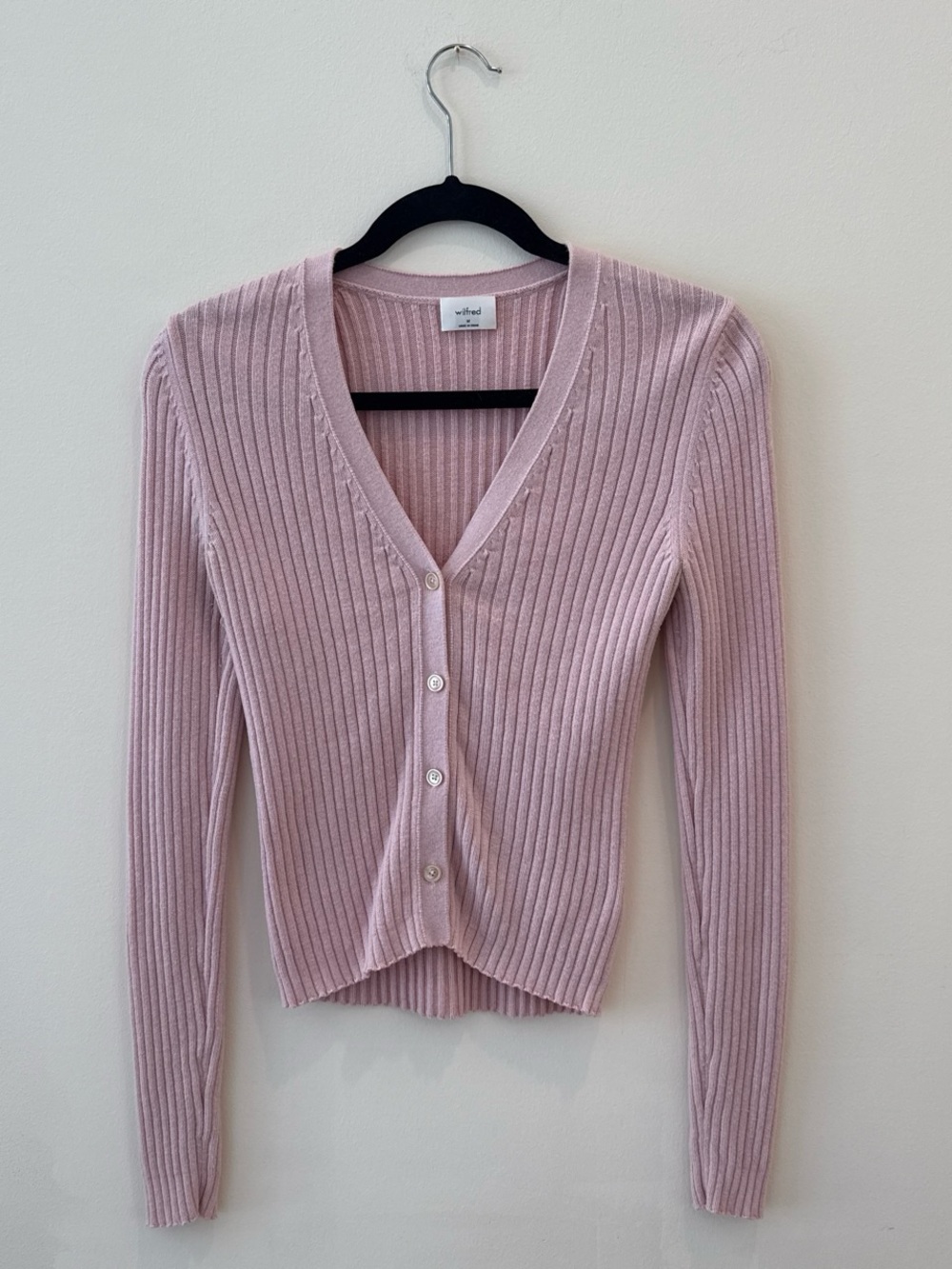 Wilfred Pale Pink Ribbed V-Neck Button Cardigan